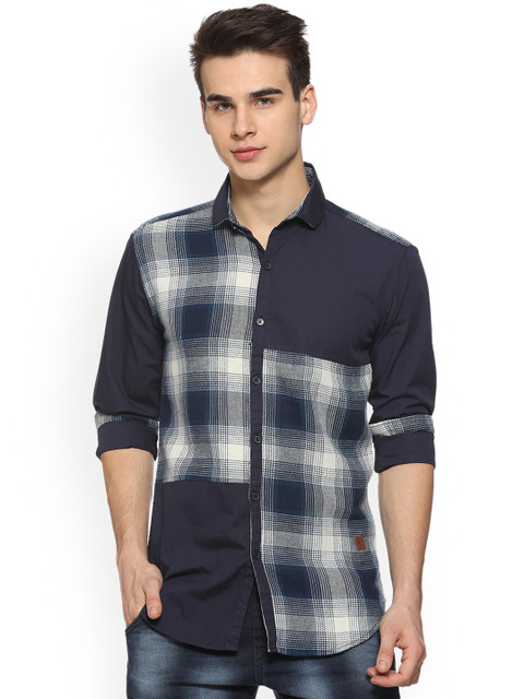 

Campus Sutra Men Blue & White Regular Fit Checked Casual Shirt
