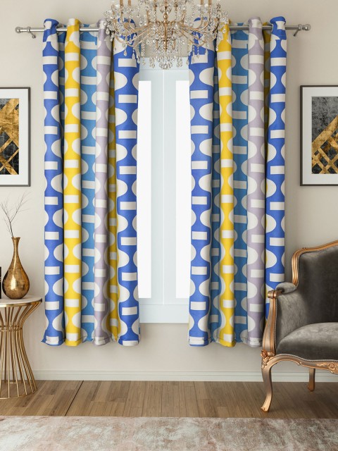 

SWAYAM Blue & Yellow Set of 2 Window Curtains