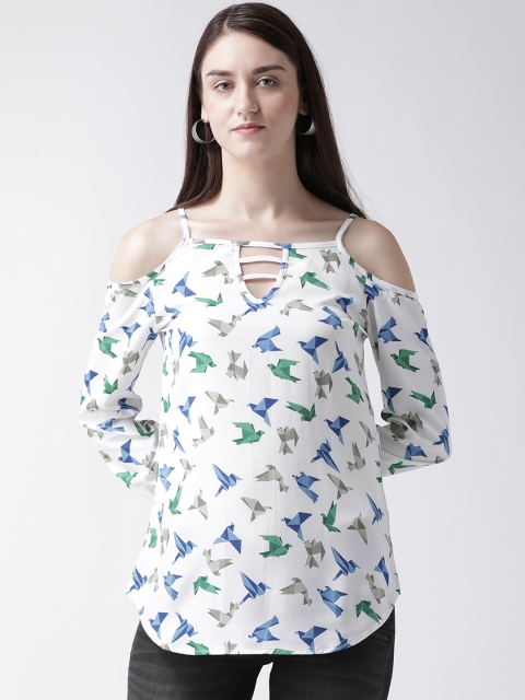 

MsFQ Women White & Blue Printed Top