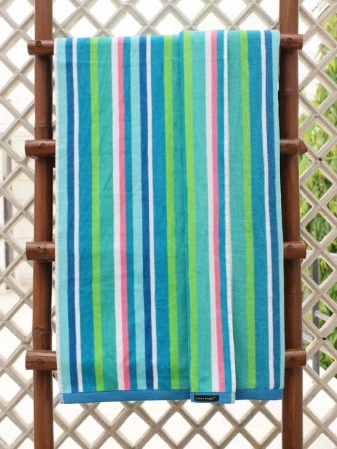 

Avira Home Unisex Blue & Green Striped 420 GSM Cotton Bath Towel