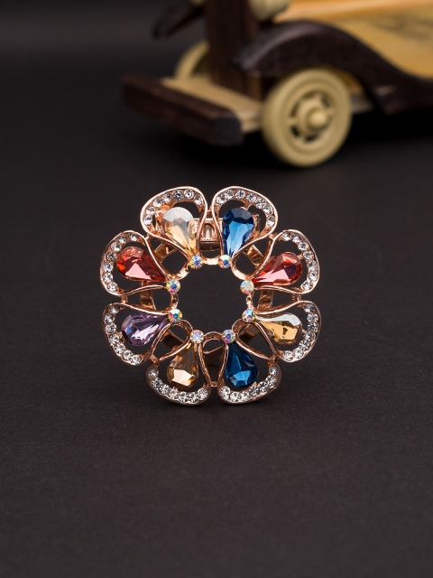 

Golden Peacock Women Multicoloured Crystal-Studded Round-Shaped Brooch, Multi