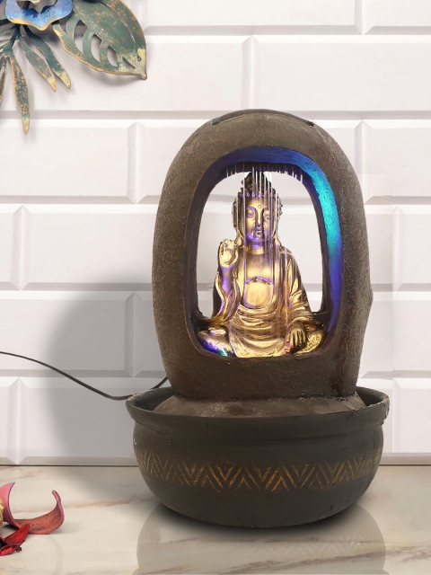 

eCraftIndia Brown & Gold-Toned Polyresin Water Fountain With LED Lights