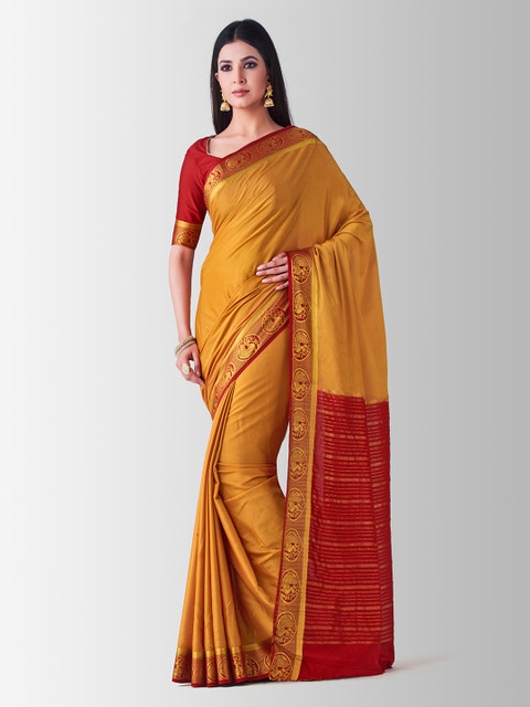 

MIMOSA Mustard Yellow Poly Crepe Woven Design Mysore Silk Saree