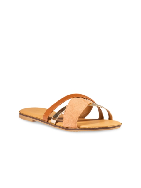 

HEATWAVE Women Peach-Coloured Solid Suede Open Toe Flats