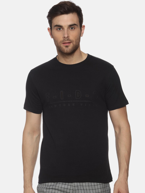 

FIDO DIDO Men Black Solid Round Neck T-shirt