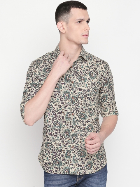 

Vivids India Men Beige Comfort Slim Fit Printed Casual Shirt