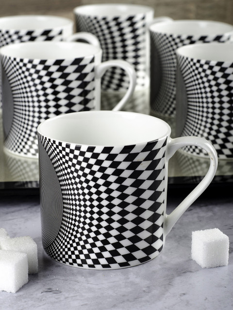 

SONAKI White & Black Set of 6 Printed Coffee Mugs