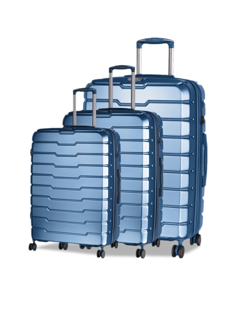 

IT Luggage Set of 3 Blue Solid Prosperous Hard-Sided Trolley Bags