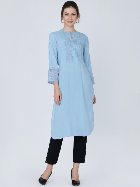 

Ojjasvi Women Blue Solid Straight Kurta