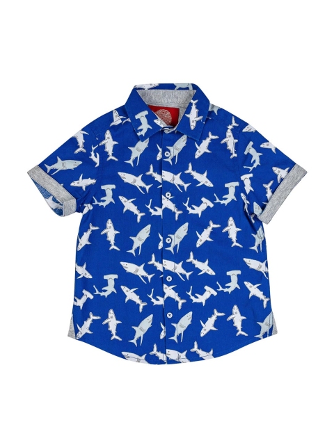 

One Friday Boys Blue & Off-White Regular Fit Printed Casual Shirt