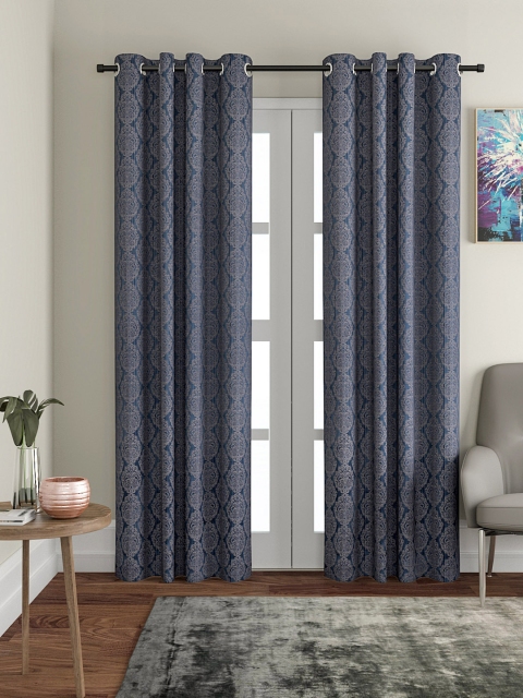 

VRINDA Grey & Blue Set of Single Door Curtains