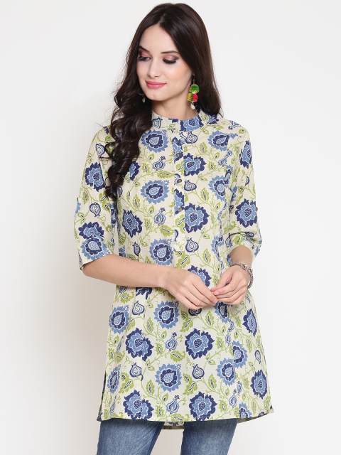 Sera Off-White & Green Printed Tunic