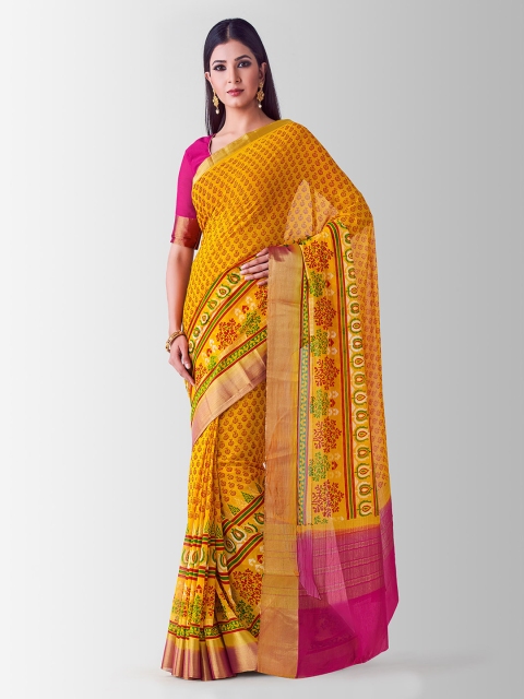 

MIMOSA Mustard Poly Chiffon Printed Banarasi Saree