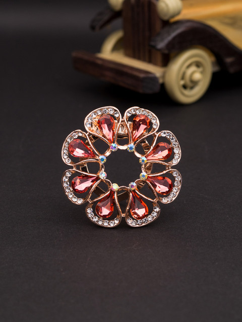 

Golden Peacock Women Multicoloured Crystal-Studded Round-Shaped Brooch, Multi