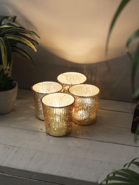 

HOME DECOR INDIA Set of 4 Votives With Tea Lights, Gold