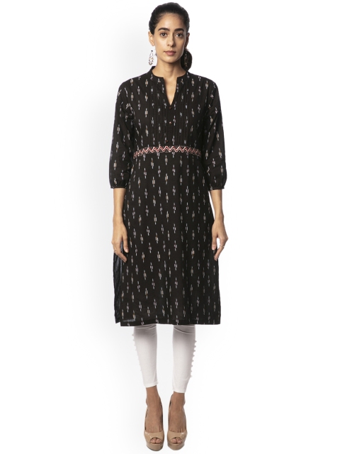 

Soch Women Black Ikat Printed Straight Kurta