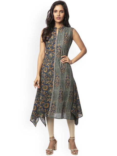 

Soch Women Blue & Green Printed A-Line Kurta