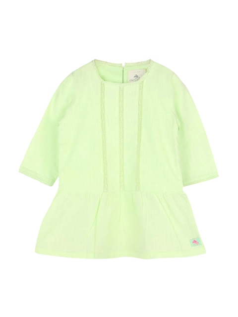 

Cherry Crumble Girls Sea Green Solid Drop-Waist Dress