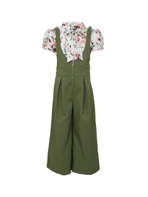 

Tiny Baby Girls Green & White Printed Shirt with Culottes