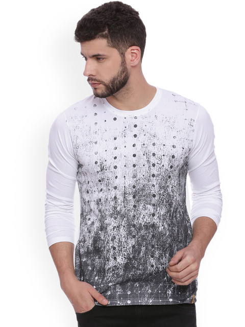 

Campus Sutra Men White & Grey Printed Round Neck T-shirt