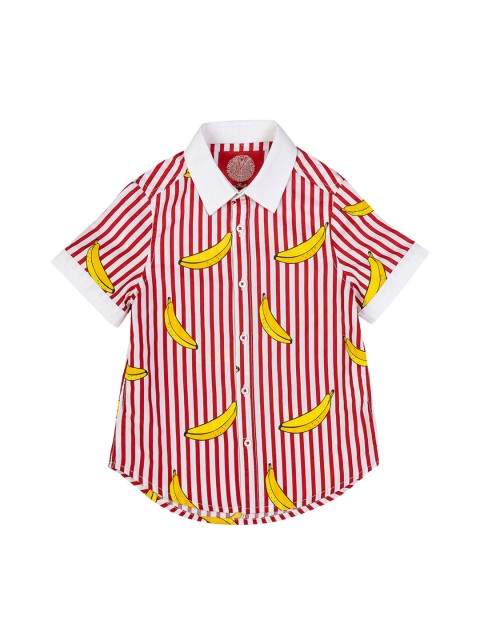 

One Friday Boys Off-White & Red Regular Fit Striped Casual Shirt