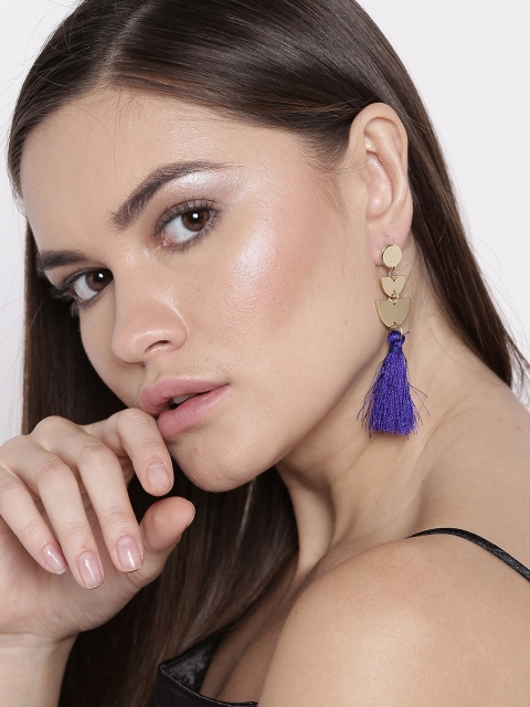 

OOMPH Women Gold-Toned & Blue Crescent Shaped Drop Earrings
