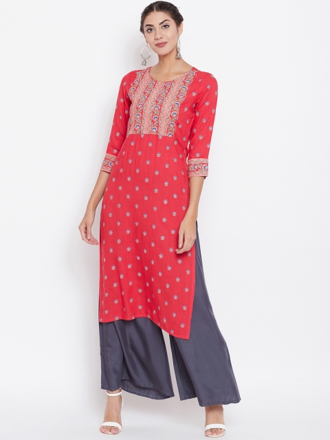 

Prakhya Women Pink Printed Straight Kurta