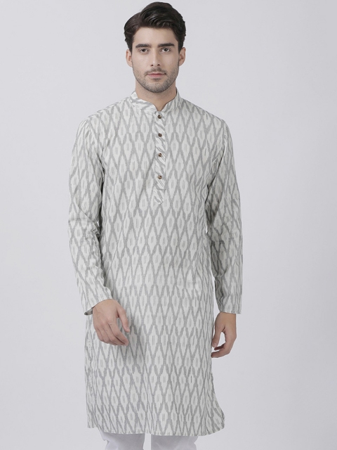 

VASTRAMAY Men White Woven Design Straight Kurta