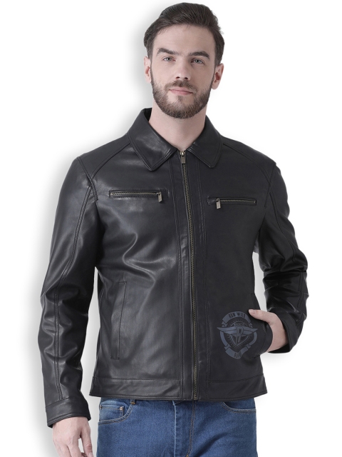 

Justanned Men Black Solid Biker Jacket