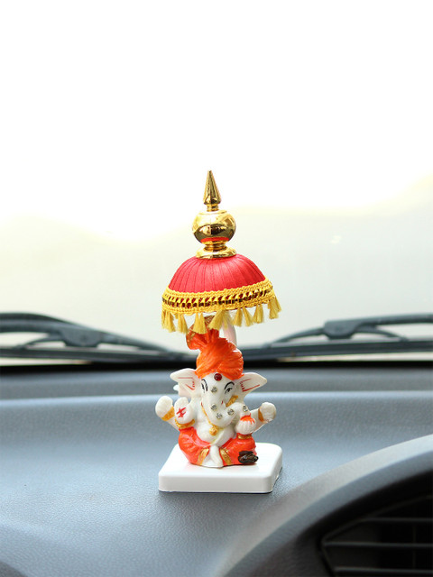 

eCraftIndia Orange & White Lord Ganesha Decorative Showpiece