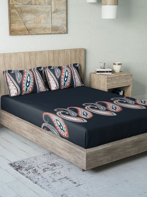 

DDecor Blue Abstract 140 TC Cotton 1 Queen Bedsheet with 2 Pillow Covers