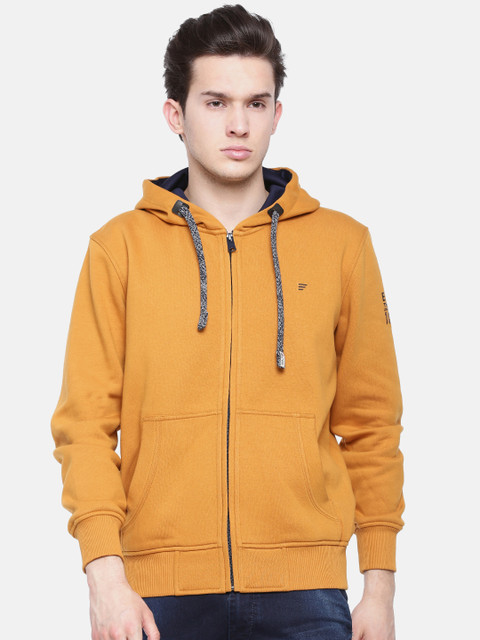

t-base Men Yellow Solid Hooded Sweatshirt