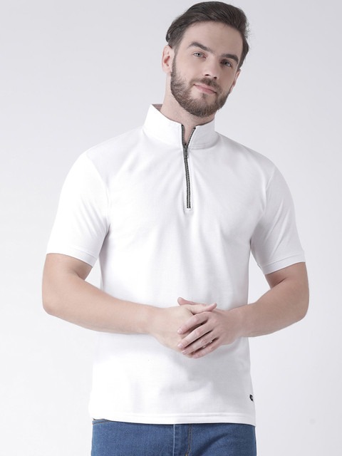 

GRIFFEL Men White Solid High Neck T-shirt