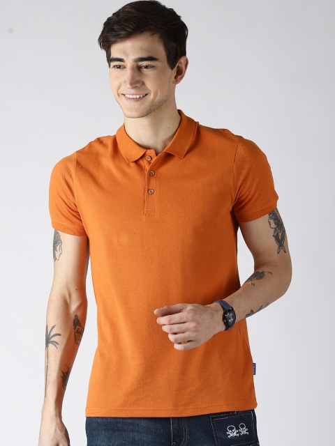 

Blue Saint Men Orange Solid Polo Collar T-shirt