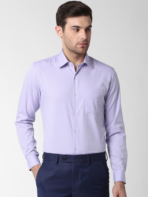 Peter England Elite Men Purple Slim Fit Checked Formal Shirt