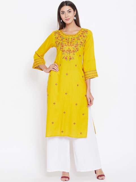 

Prakhya Women Yellow Embroidered Straight Kurta
