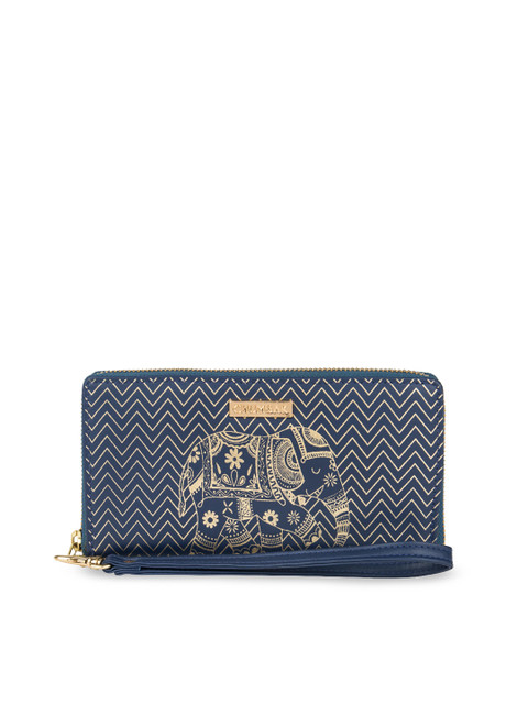 

Chumbak Women Navy Blue Printed Zip Around Wallet