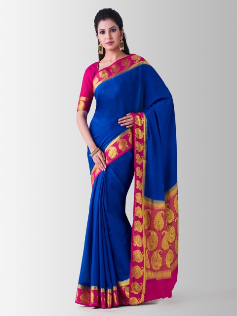 

MIMOSA Blue Poly Crepe Solid Mysore Silk Saree