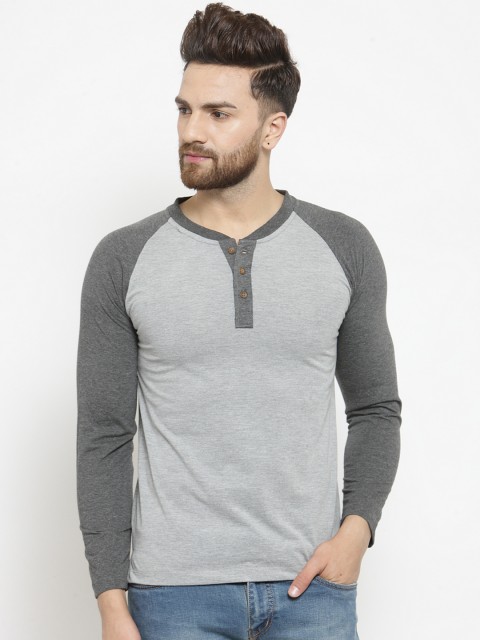 

Kalt Men Grey Colourblocked Henley Neck T-shirt