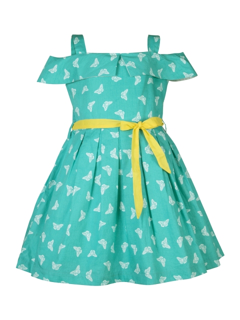 

Stylo Bug Girls Turquoise Blue Printed Fit and Flare Dress
