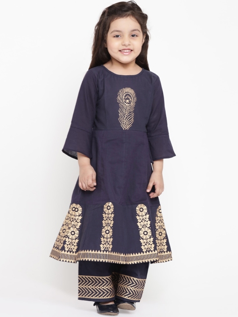 

Bitiya by Bhama Girls Blue Printed Kurta with Palazzos