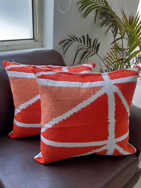 

Avira Home Orange Set of 2 Geometric Square Cushion Covers