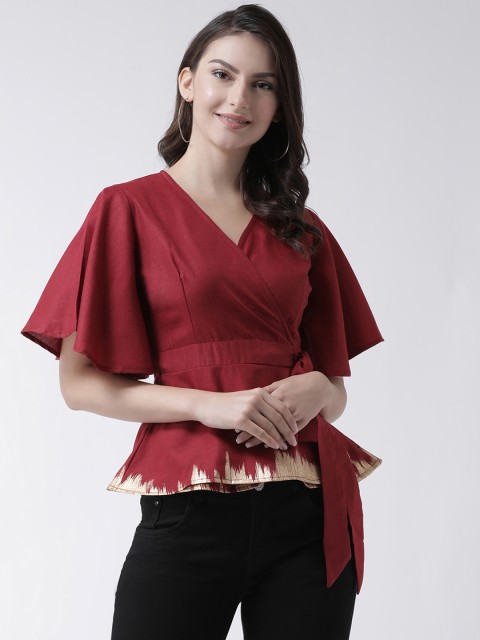 

pinwheel Women Maroon Colourblocked Wrap Top
