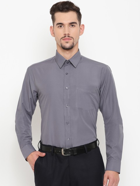 

English Navy Men Grey Slim Fit Solid Formal Shirt