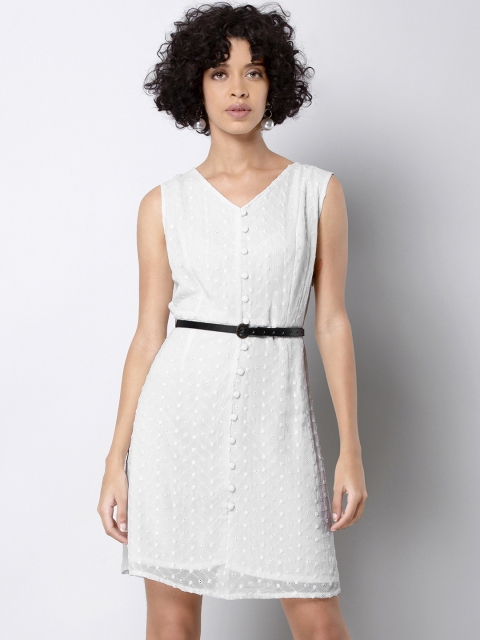

FabAlley Women White Self Design A-Line Dress