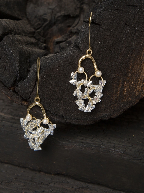 

SASSAFRAS Gold-Plated & Off-White Contemporary Handcrafted Drop Earrings