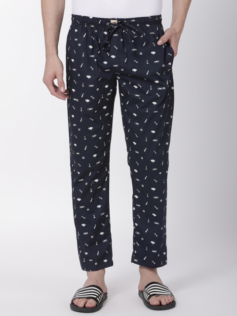 

Urban Dog Men Navy Blue & White Printed Lounge Pants