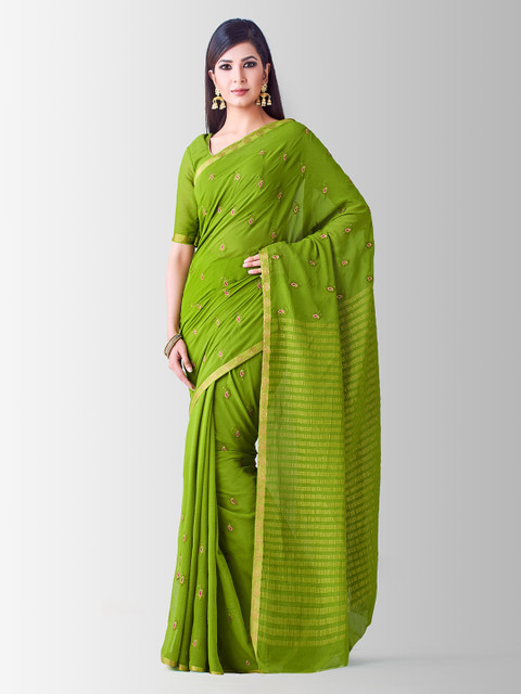 

MIMOSA Green Poly Chiffon Embroidered Banarasi Saree
