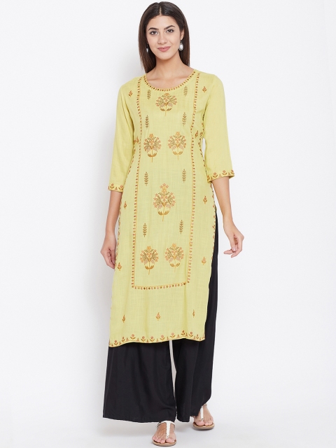 

Prakhya Women Green Embroidered Straight Kurta