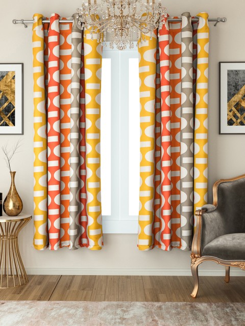 

SWAYAM Orange & White Set of 2 Window Curtains